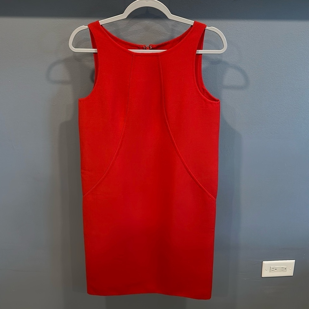 Oscar de la Renta Red Wool  Sleeveless Midi Dress